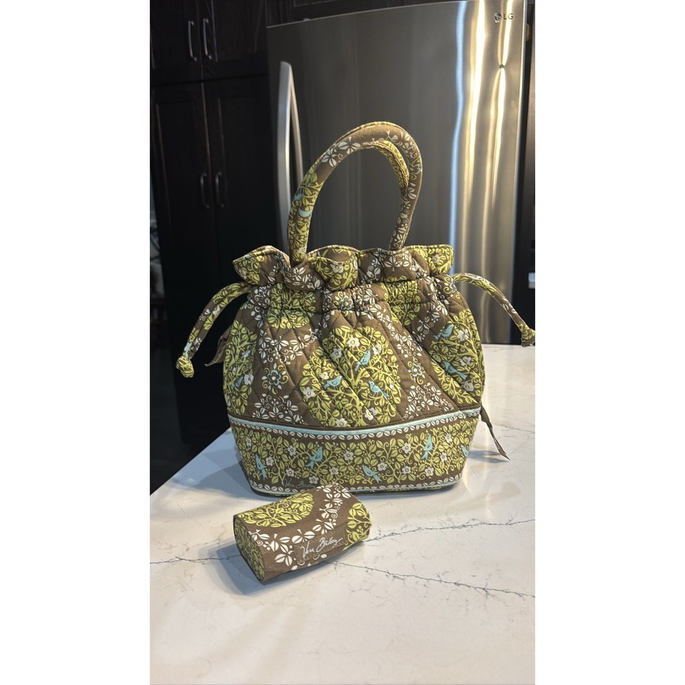 Vera Bradley Sittin' in a Tree Drawstring Bag & Pouch W/Lipstick Case